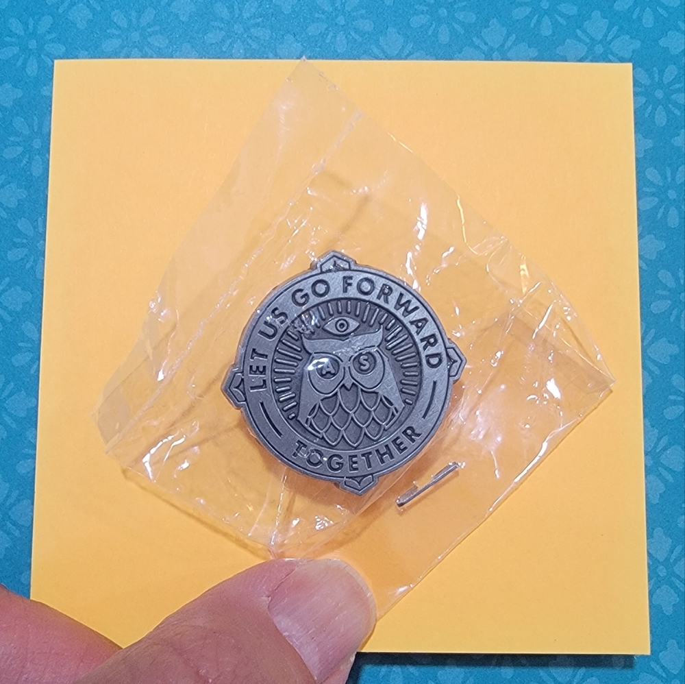 Let us go forward together metal pin (owl)